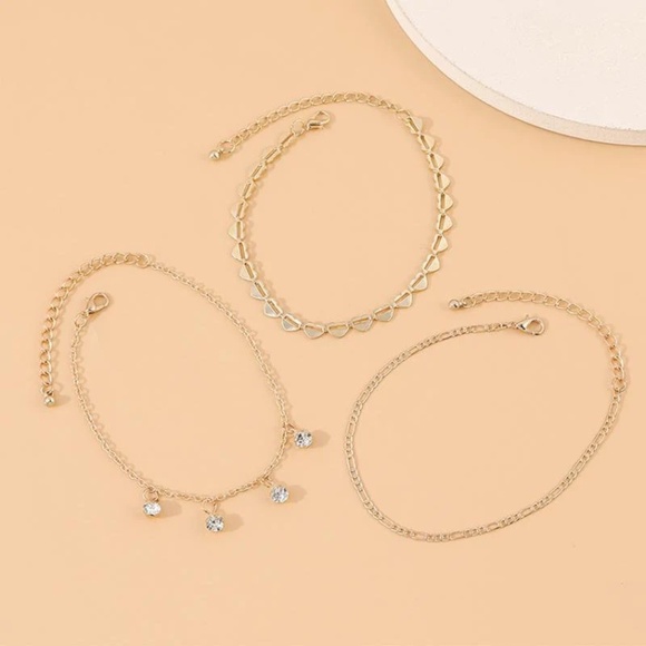 Trailing Heart 3 Piece Anklet, Foot Jewelry - Picture 4 of 4